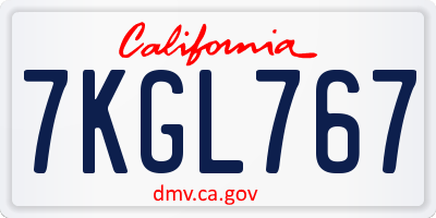 CA license plate 7KGL767