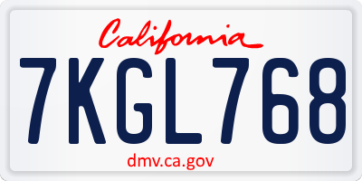 CA license plate 7KGL768