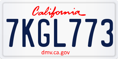 CA license plate 7KGL773