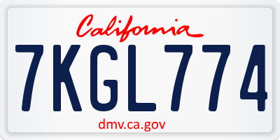 CA license plate 7KGL774