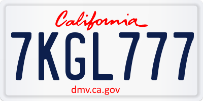 CA license plate 7KGL777