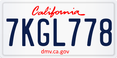 CA license plate 7KGL778