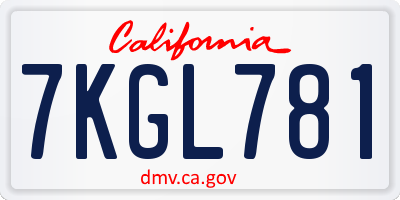 CA license plate 7KGL781