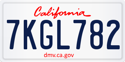 CA license plate 7KGL782
