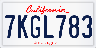 CA license plate 7KGL783