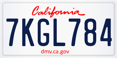 CA license plate 7KGL784