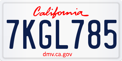CA license plate 7KGL785