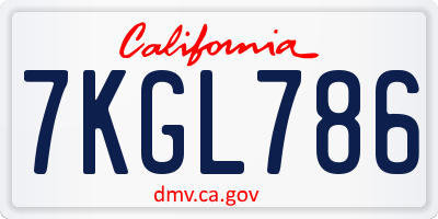 CA license plate 7KGL786