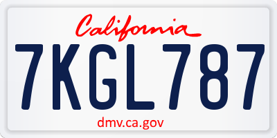 CA license plate 7KGL787