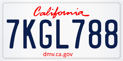 CA license plate 7KGL788