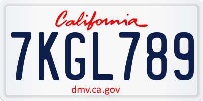 CA license plate 7KGL789