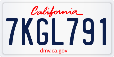 CA license plate 7KGL791