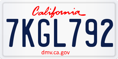 CA license plate 7KGL792