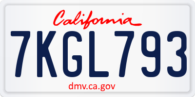 CA license plate 7KGL793