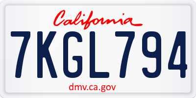 CA license plate 7KGL794