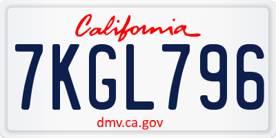 CA license plate 7KGL796