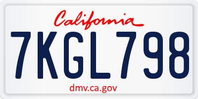 CA license plate 7KGL798