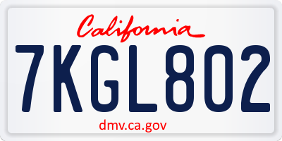 CA license plate 7KGL802