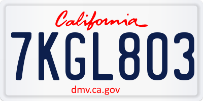 CA license plate 7KGL803