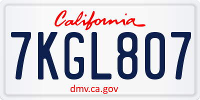 CA license plate 7KGL807
