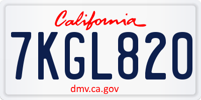 CA license plate 7KGL820