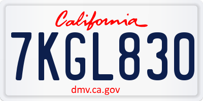 CA license plate 7KGL830