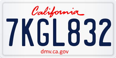 CA license plate 7KGL832