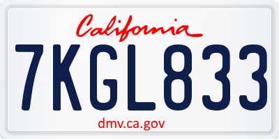 CA license plate 7KGL833