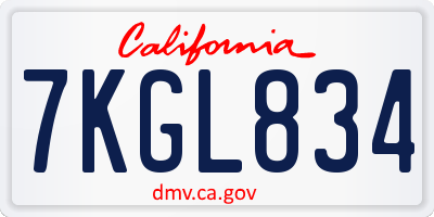 CA license plate 7KGL834