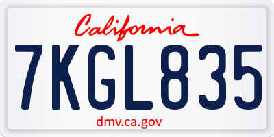 CA license plate 7KGL835