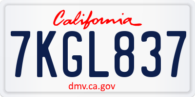 CA license plate 7KGL837