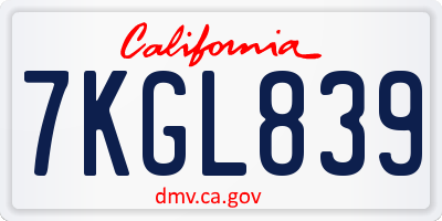 CA license plate 7KGL839