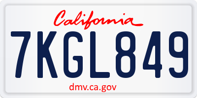 CA license plate 7KGL849