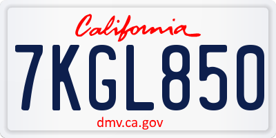 CA license plate 7KGL850