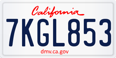 CA license plate 7KGL853
