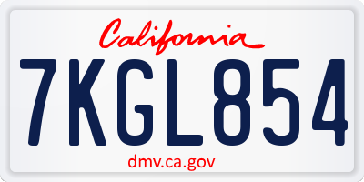 CA license plate 7KGL854