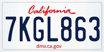 CA license plate 7KGL863
