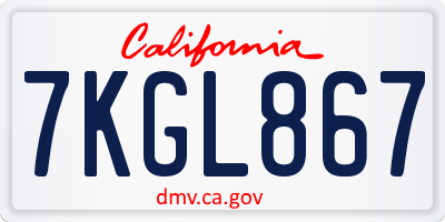 CA license plate 7KGL867