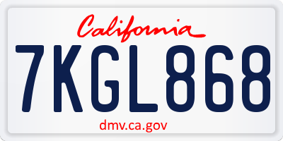 CA license plate 7KGL868