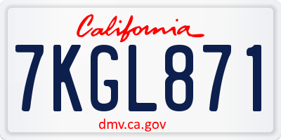 CA license plate 7KGL871