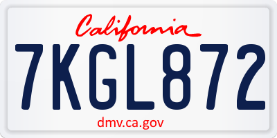 CA license plate 7KGL872