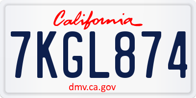 CA license plate 7KGL874