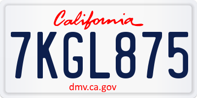 CA license plate 7KGL875