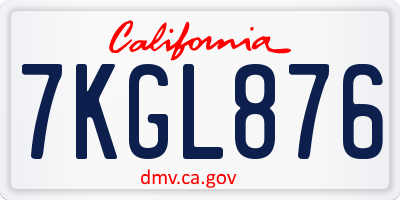 CA license plate 7KGL876