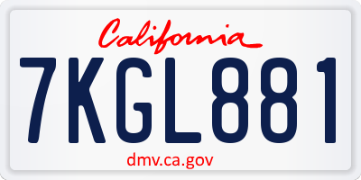 CA license plate 7KGL881