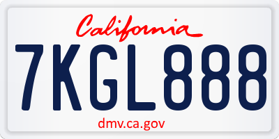 CA license plate 7KGL888