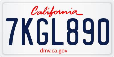 CA license plate 7KGL890