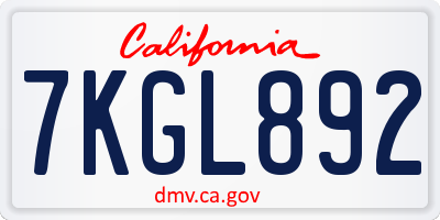 CA license plate 7KGL892
