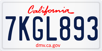 CA license plate 7KGL893