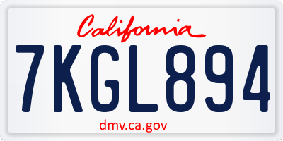 CA license plate 7KGL894